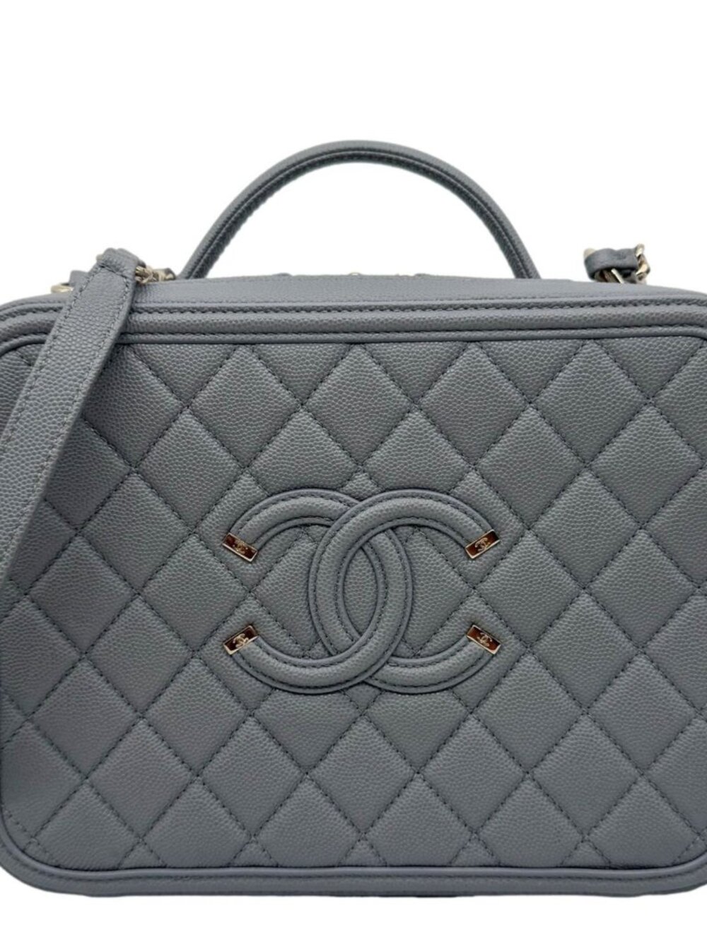 Chanel  Vanity Case Filigree CC Large Caviar Quilted Shoulder Bag Grey